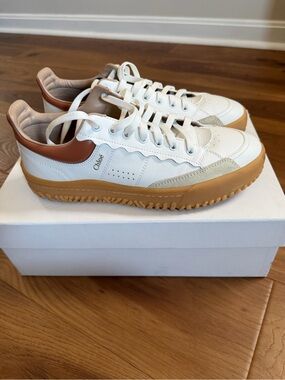 Chloé White Sneakers with Tan and Light Brown Accents